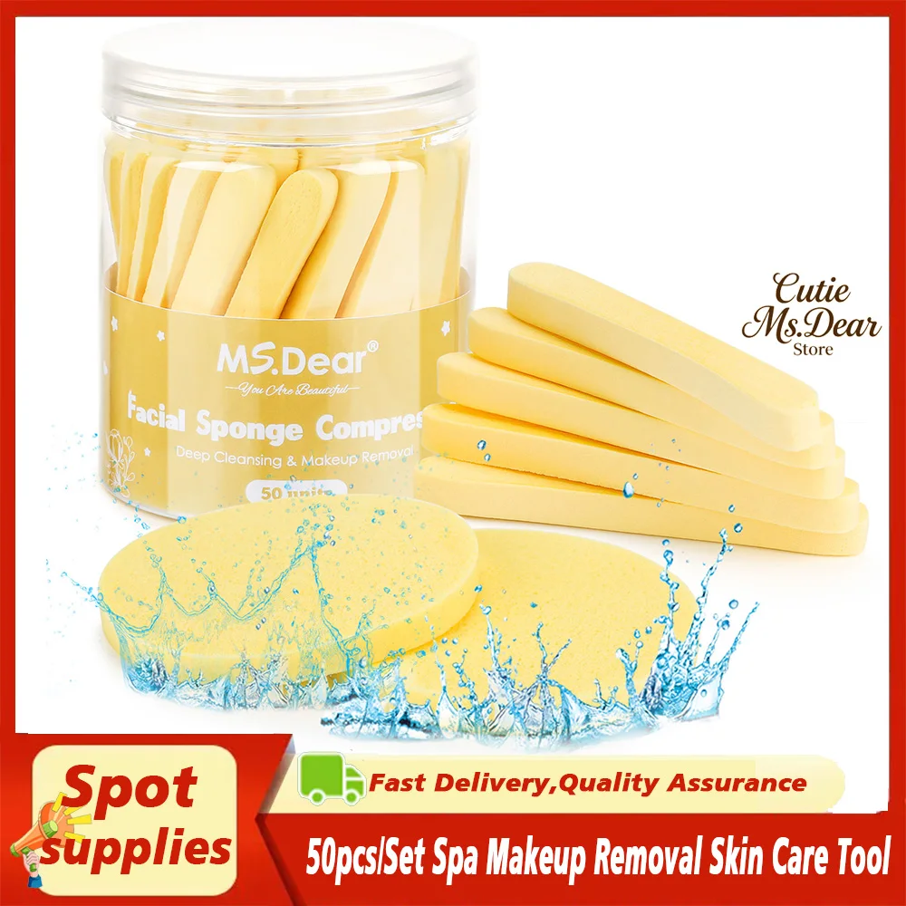 

50pcs/Set Spa Compress Face Wash Puff Facial Cleansing Sponge For Makeup Remover Round Face Wash Sponge Skincare Beauty Tool