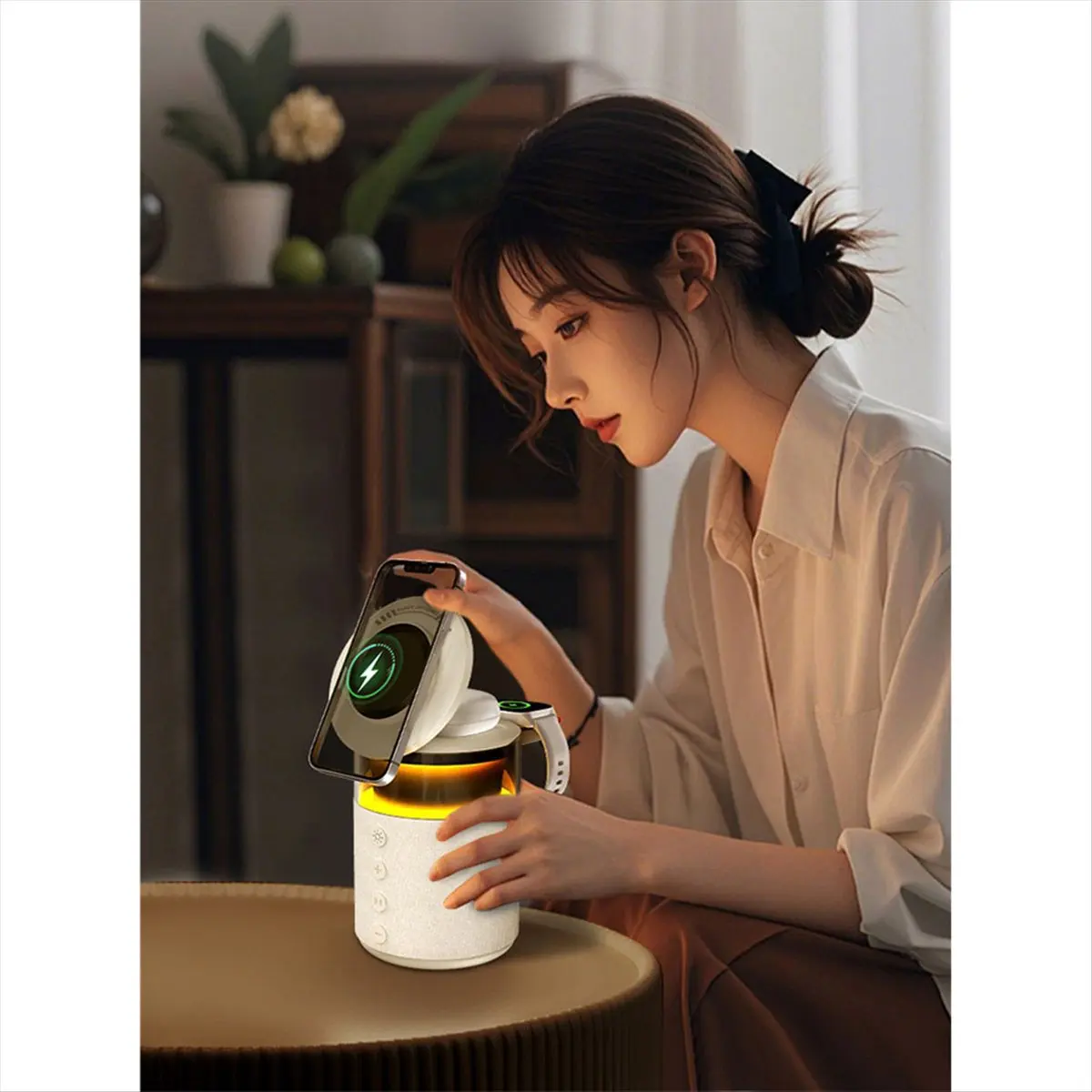 

Беспроводная зарядная станция с Bluetooth-динамиком, ночником для беспроводных наушников 16, 15, 14, 13, 12 Pro Max