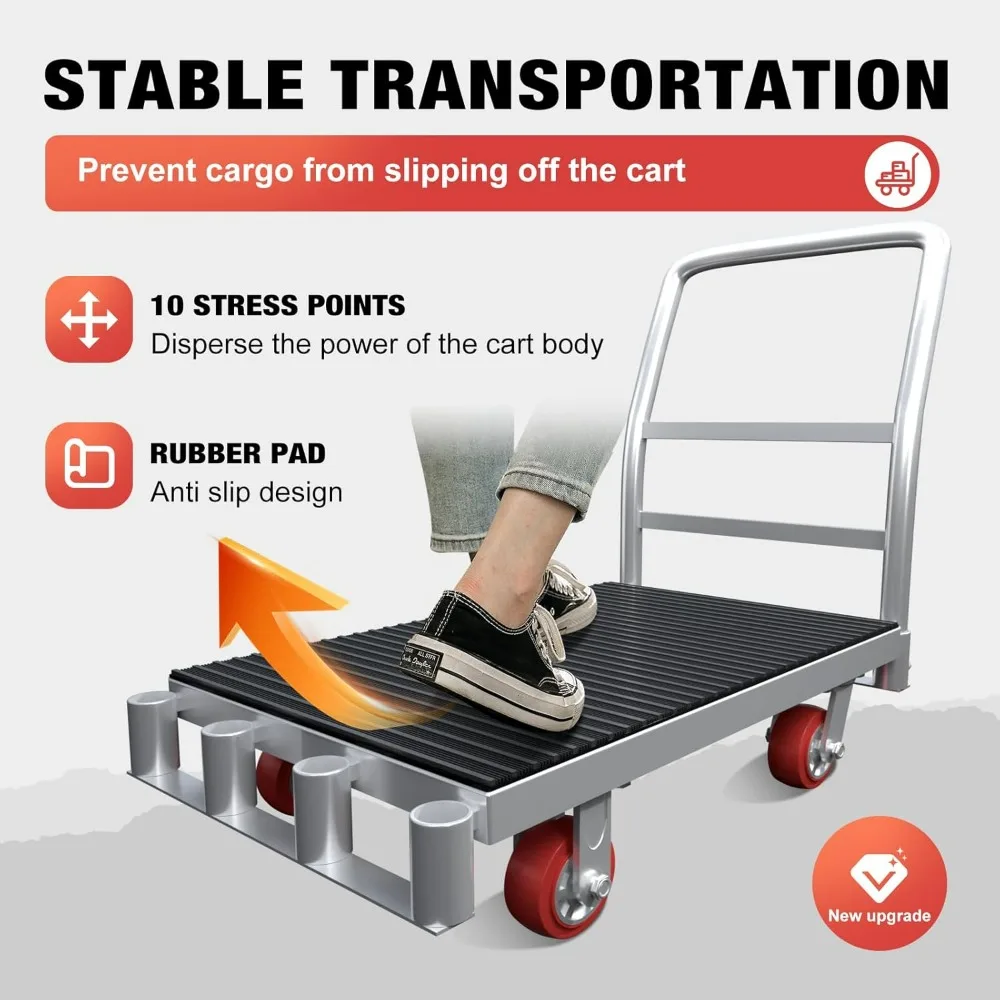 شاحنة لوحة 2 في 1 شديدة التحمل مع منصة 42 × 24، حصيرة مطاطية، و3 درابزين، سعة 2500 رطلاً للجدران الجافة والأخشب، مسطحة #5