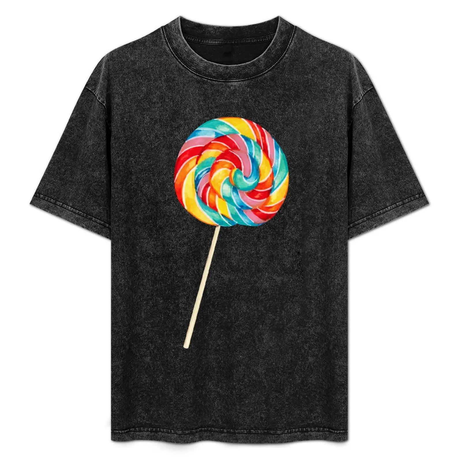 

Rainbow Lollipop Pattern - Black T-Shirt All Weather Casual Short Sleeve