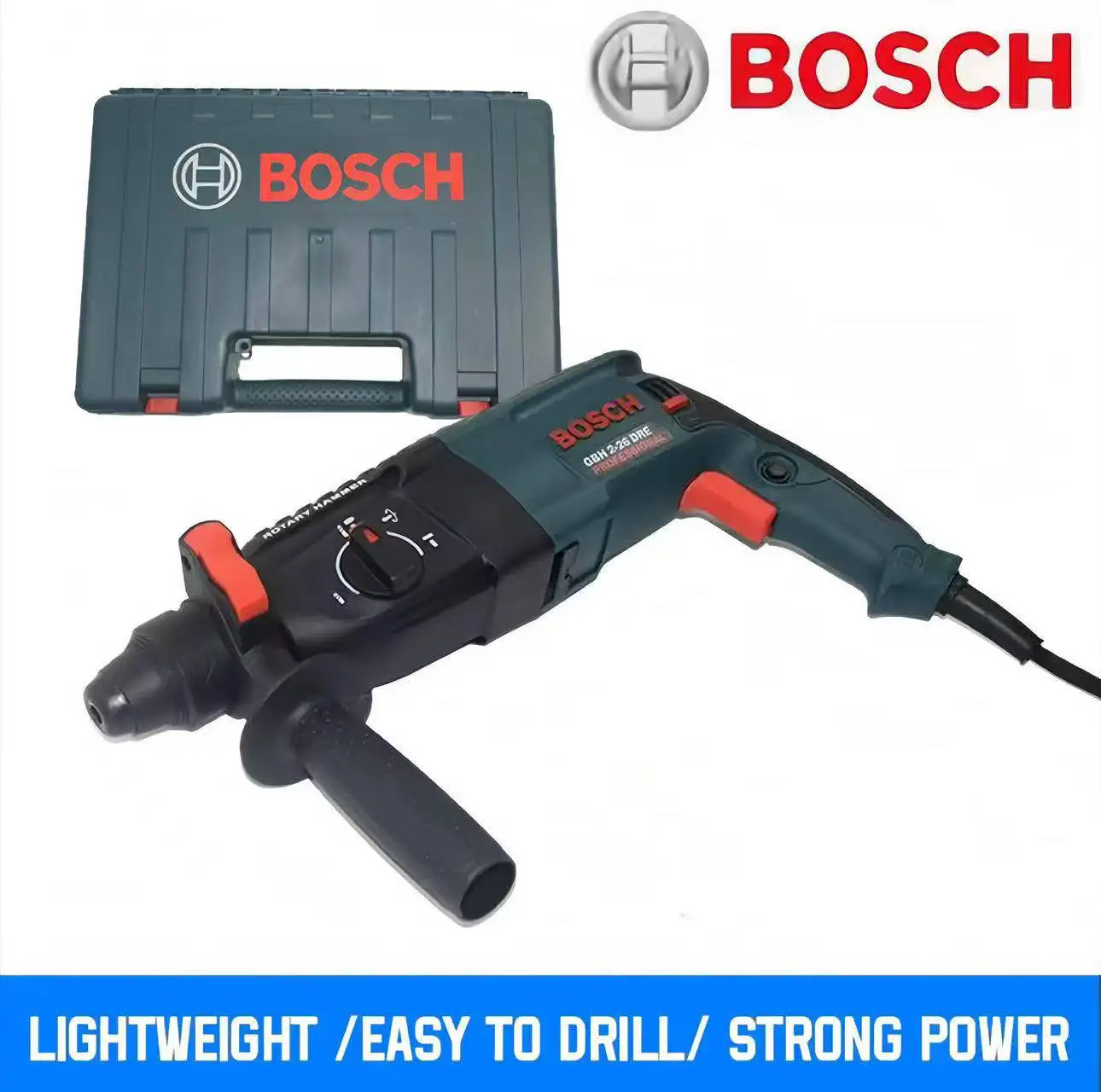 مطرقة دوارة متينة من Bosch GBH2-28 مع حافظة، قوة 800 وات لحفر الخرسانة الفعالة