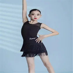 Child Latin Dance Sleeveless Dress Tassel Dress Spring And Summer Girls Competition Practice Clothes Child Ballroom Performance