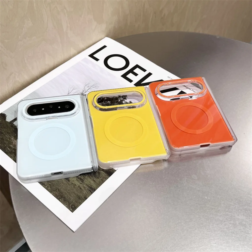 Luxury Cute For Magsafe Magnetic Hinge Protector Phone Case For Huawei Pura X Max Wireless Charging Shockproof Shell Cover