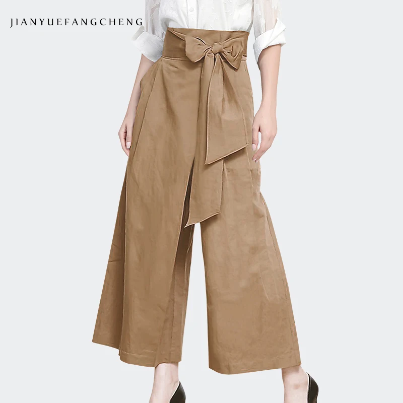 Fashion High Waist Khaki Wide Leg Pants Women' Spring Summer Loose Casual Straight Long Trousers With Bow Cargo pants