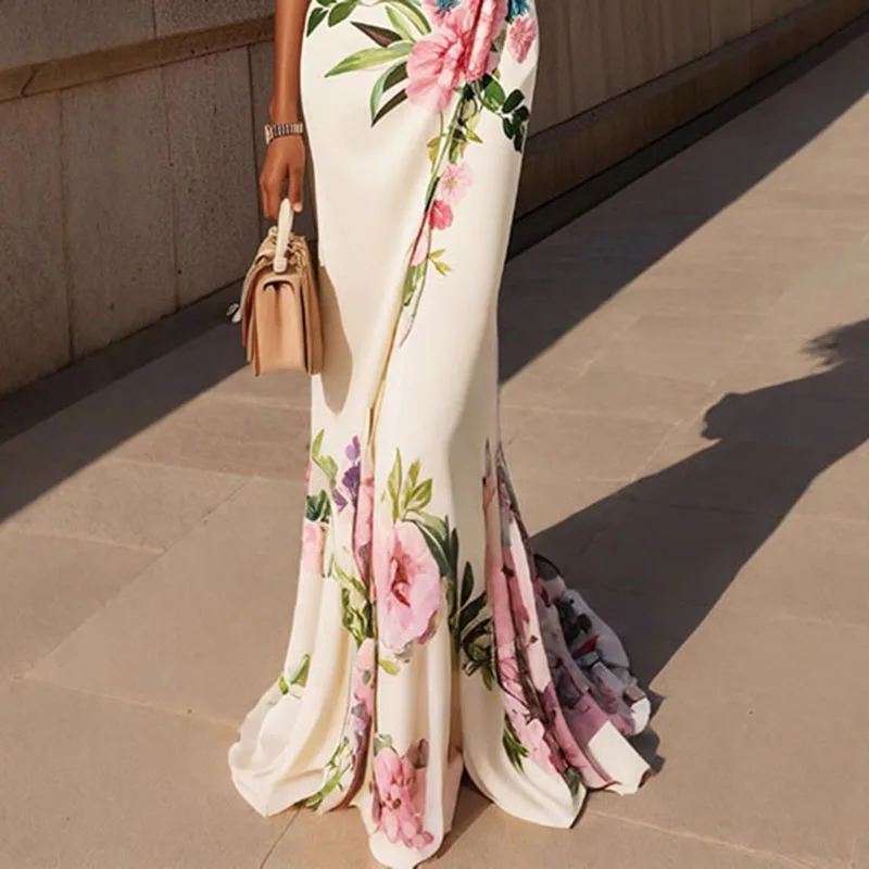 Sexy V Neck Bodycon Vacation Maxi Dress Woman Spring Floral Print Pleated Long Party Dress Summer Sleeveless Bohemian Sundresses