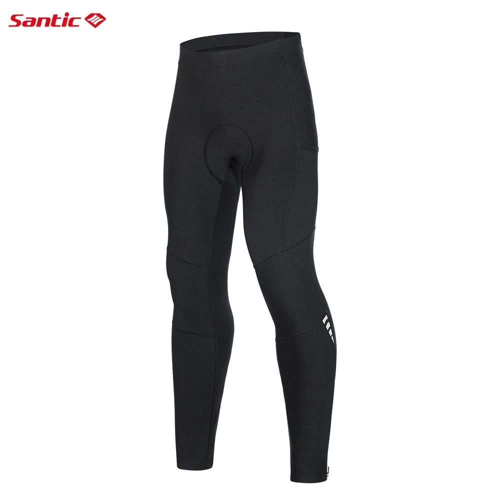 Santic Men's Cycling Pants Winter Keep Warm Windproof Cycling Long Pants  MTB Bike Trousers With Cushion Riding Pants Reflective