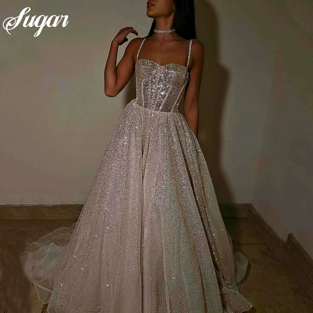 Vestido de novia brillante con tirantes finos, traje Formal con corsé, talla grande, 2023