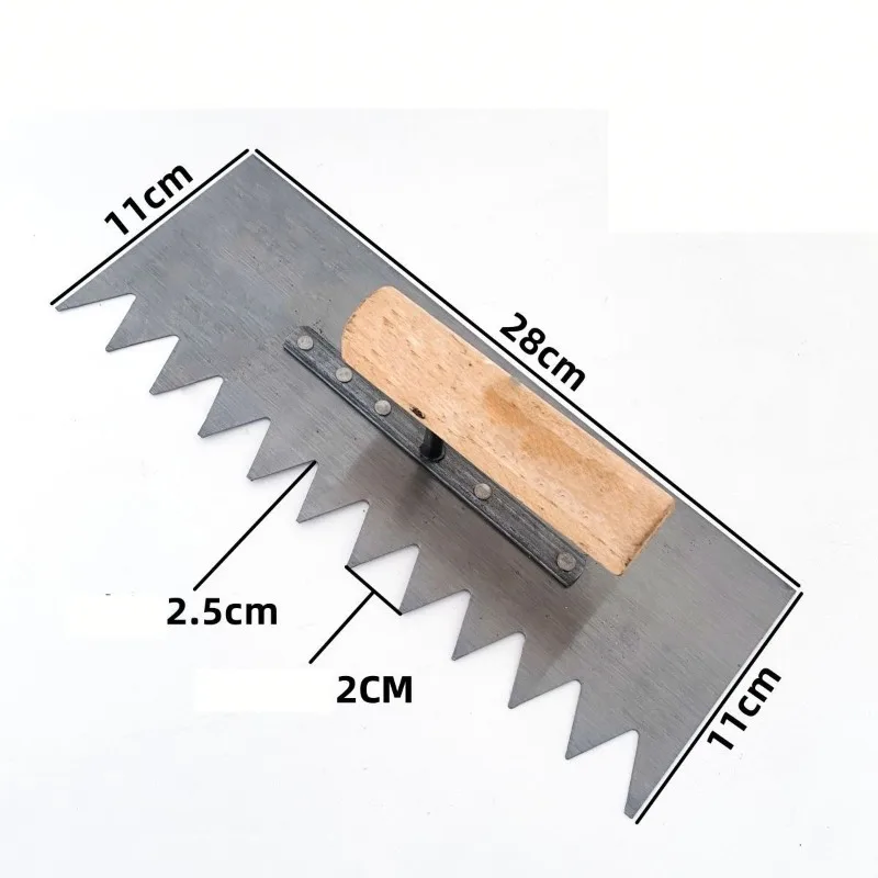 Stainless Steel Notched Trowel for Tile Grout, Serrated Edged Tiling Plastering Tool with Long Handle for Floor Wall Ceramic