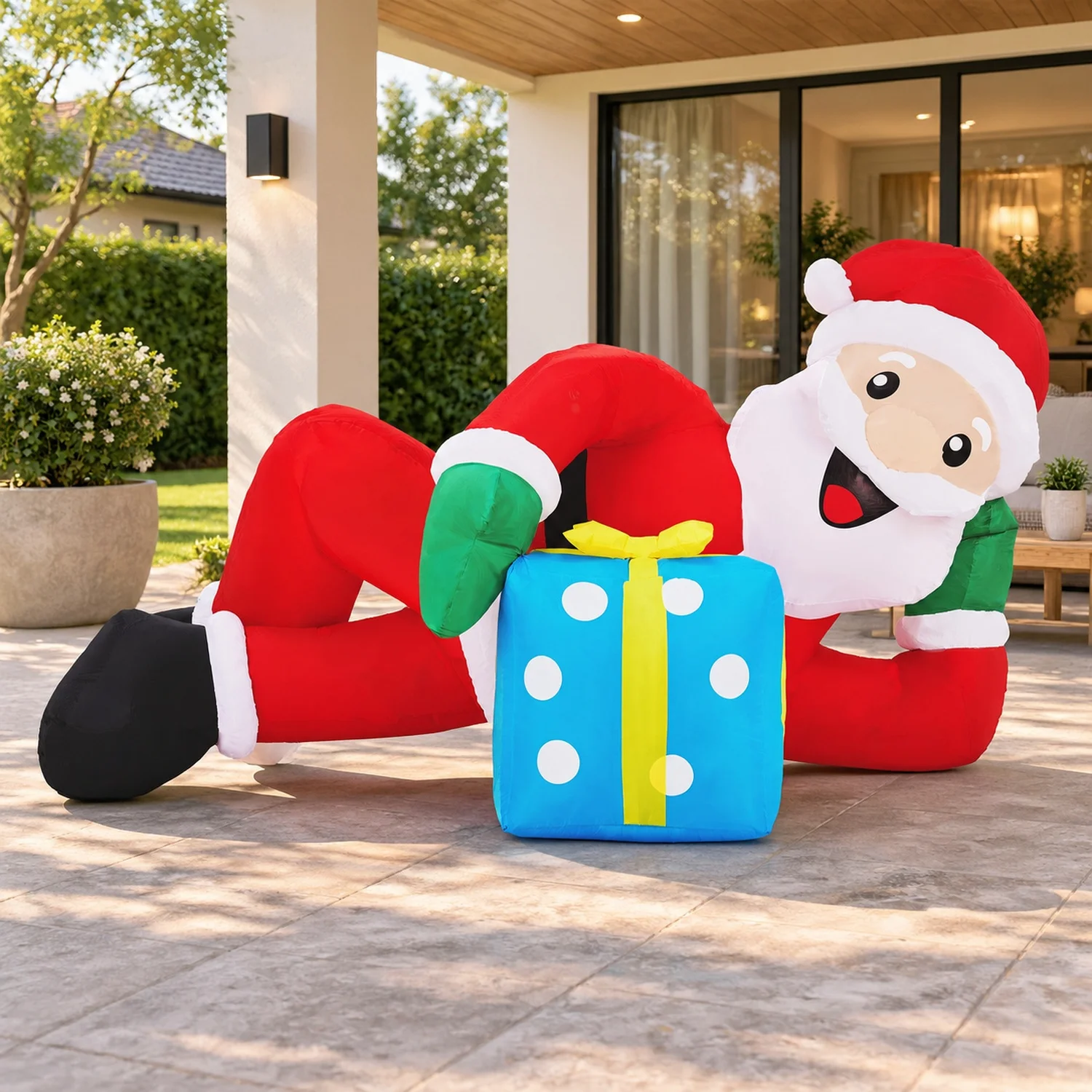 7FT Lighted Christmas Inflatable Decoration, Santa Lying on Floor, Funny Blow Up Yard with Built-in LED for Holiday Party Front