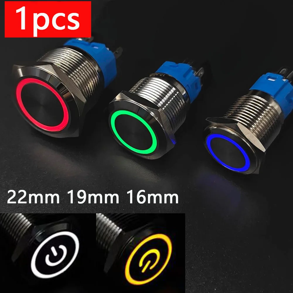 

16mm 19mm 22mm PC Power Metal Push Button Switch Start Stop LED Light Flat Head 1NO1NC Red Blue Green 3v 5v 6v 12v 24v 110v 220v