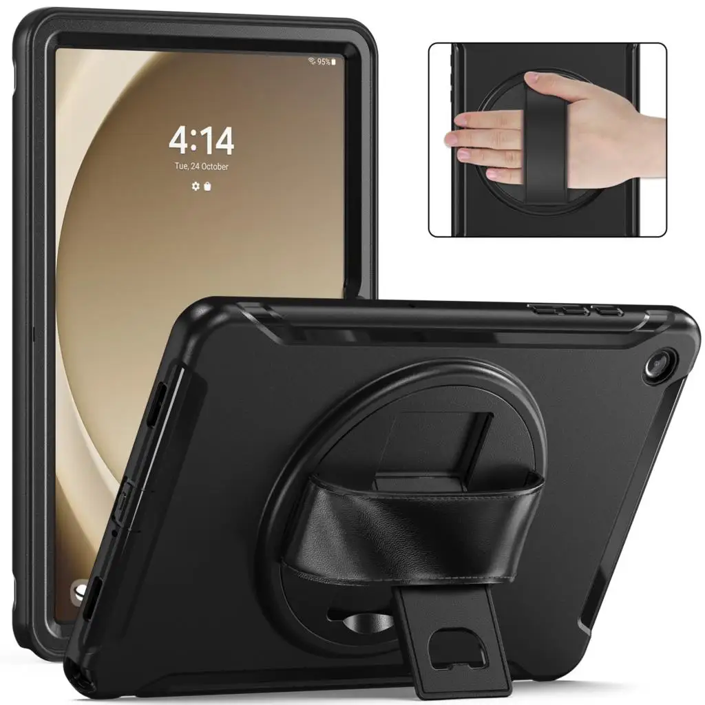 Hand Strap Case For Samsung Galaxy Tab A9 SM-X110 X115 X117 A9 Plus X210 X216 X218 360 Rotating Cover 3 Layer Protection Funda