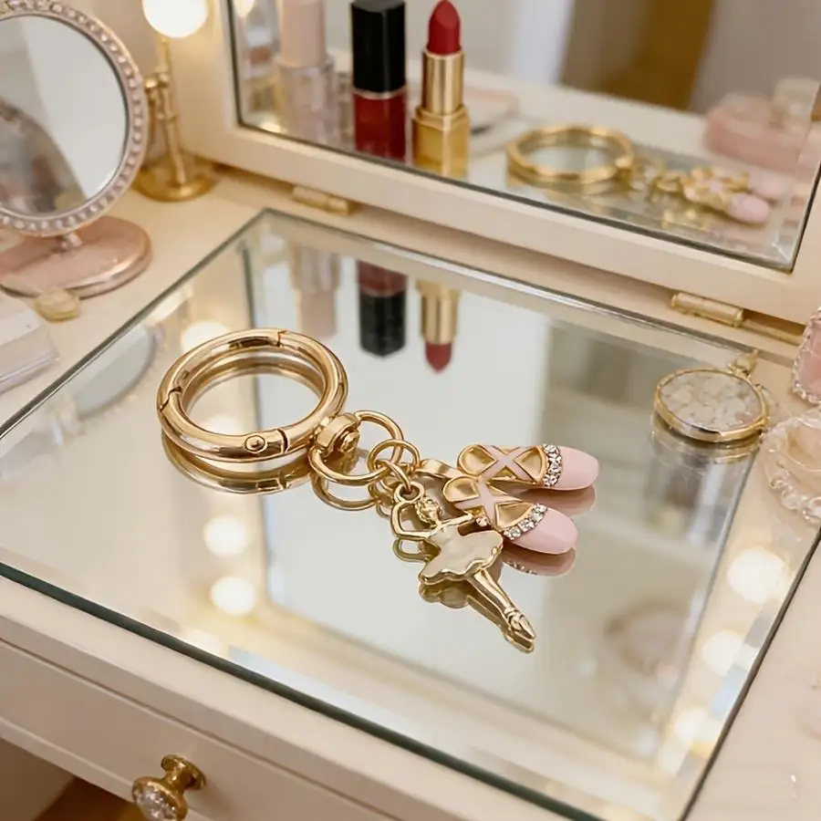 1/5/10/20/50/100pcs Gift for Her/Him: Gold-Enameled Ballet Keychain with Ballerina and Pointe Shoe Accents—Perfect for Dance Ent
