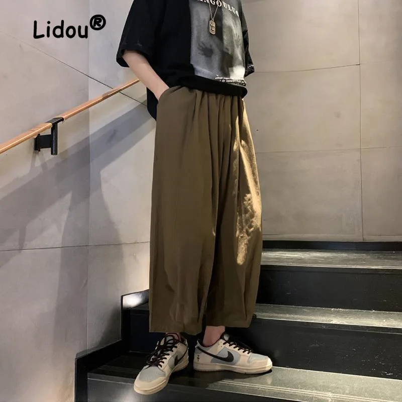 

Vintage Fashion Loose Pocket Men's Wide-leg Cargo Pants Classic Street Casual Youth Trend All-match Male Knickerbockers 2023