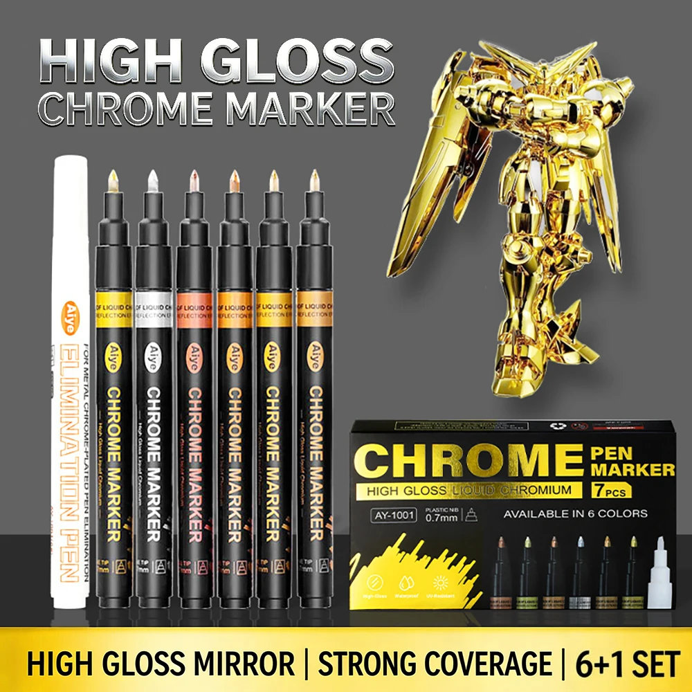 

Маркеры-зеркала 0,7 мм, 6 цветов, для DIY, светоотражающие, хромированные, золотые, серебряные, медные, для моделирования и перекраски