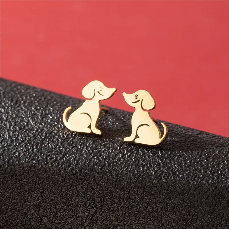 Fashion Mini Stainless Steel Animal Earring Cartoon Bulldog Corgi Sausage Dog Stud Earrings for Women Men Piercing Ear Jewelry