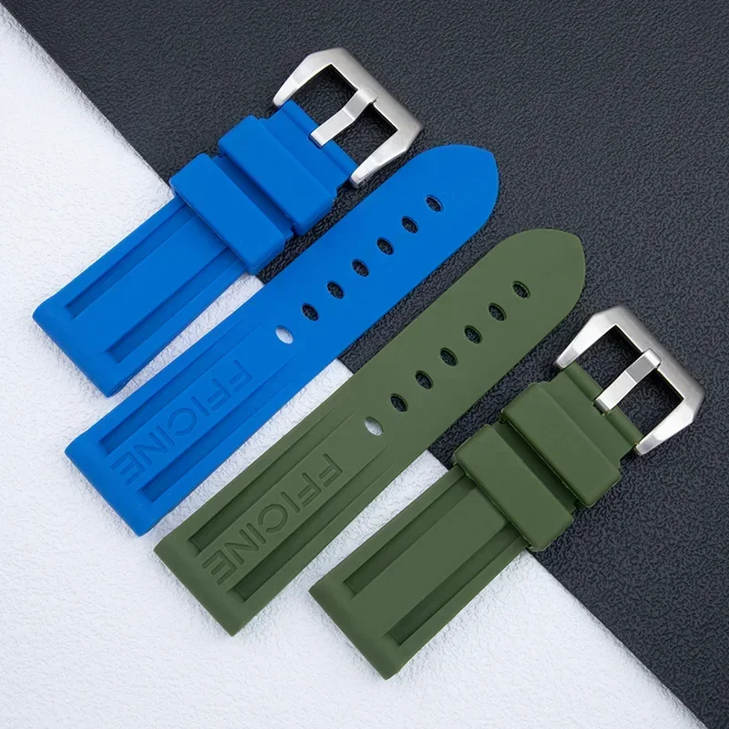 22 مللي متر 24 مللي متر لينة جودة مقاوم للماء الغوص المطاط حزام الساعات أخضر أسود أحمر أزرق برتقالي أصفر أبيض ل بانيراي حزام دبوس مشبك