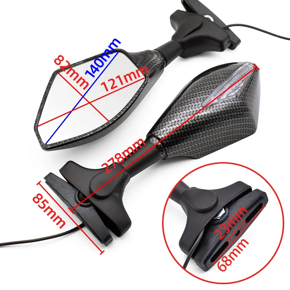 Pai  Motorcycle Mirror Carbon Fiber LED Turn Signal Rearview Mirrors For Suzuki GSXR GSX-R 600 750 1000 K1 K2 K3 K4 K5 K6 K7 K8