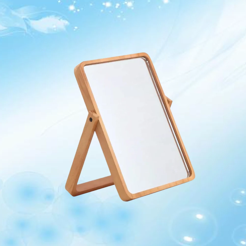 Specchio per trucco ad alta definizione Vanity in vetro quadrato Scrivania in legno su un solo lato Accessori di bellezza portatili con luce a LED da viaggio