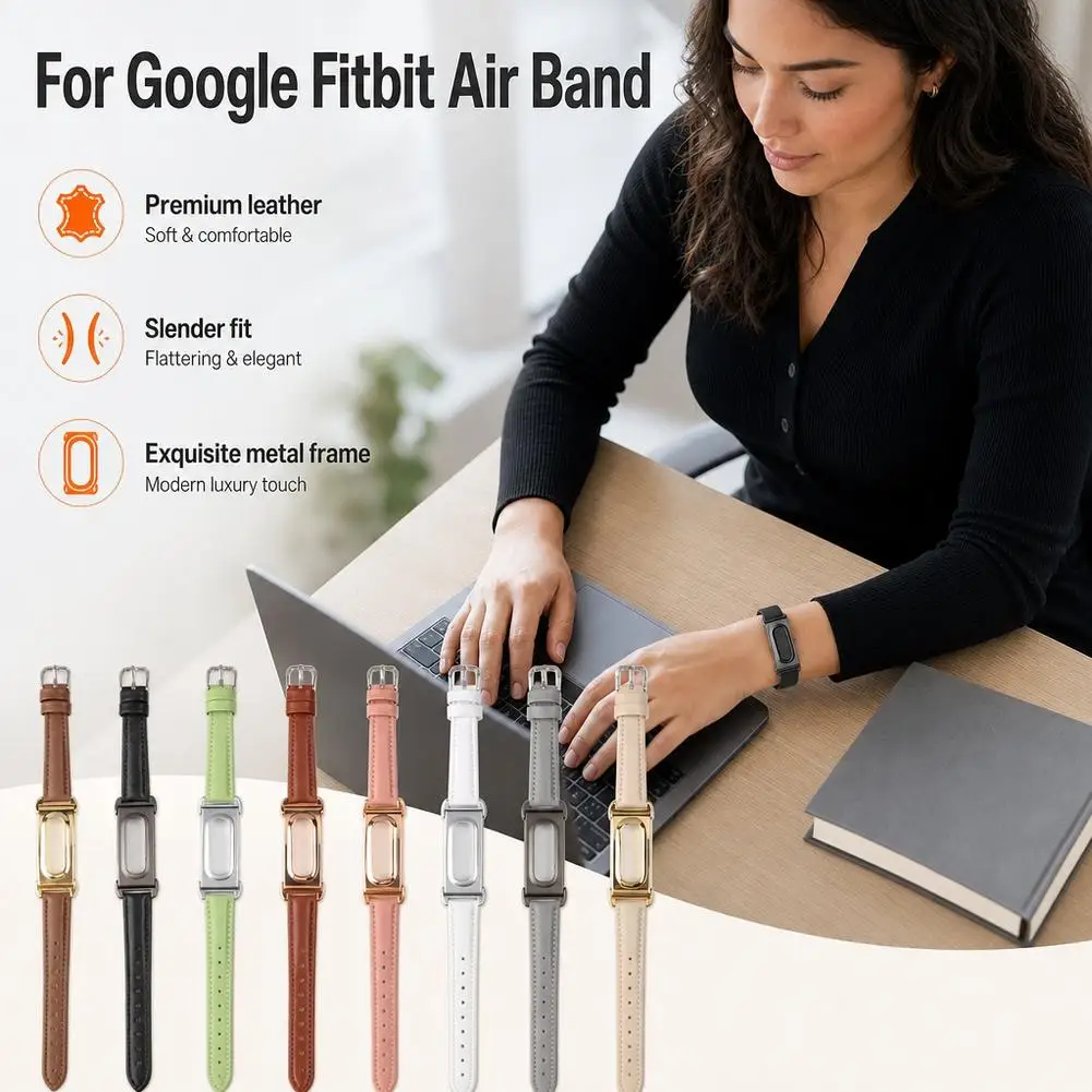 Wristband Strap for Google Fitbit Air PU Leather Band With Metal Protective Frame Multi Color Adjustable Watch Strap Accessories