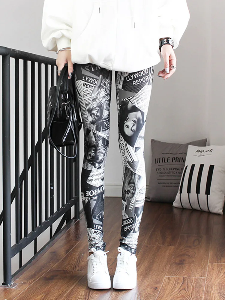 CUHAKCI Push Up Leggins Mujer Stripe Printed Leggings Women Dot Mid Waist Polyester Fitness Pants