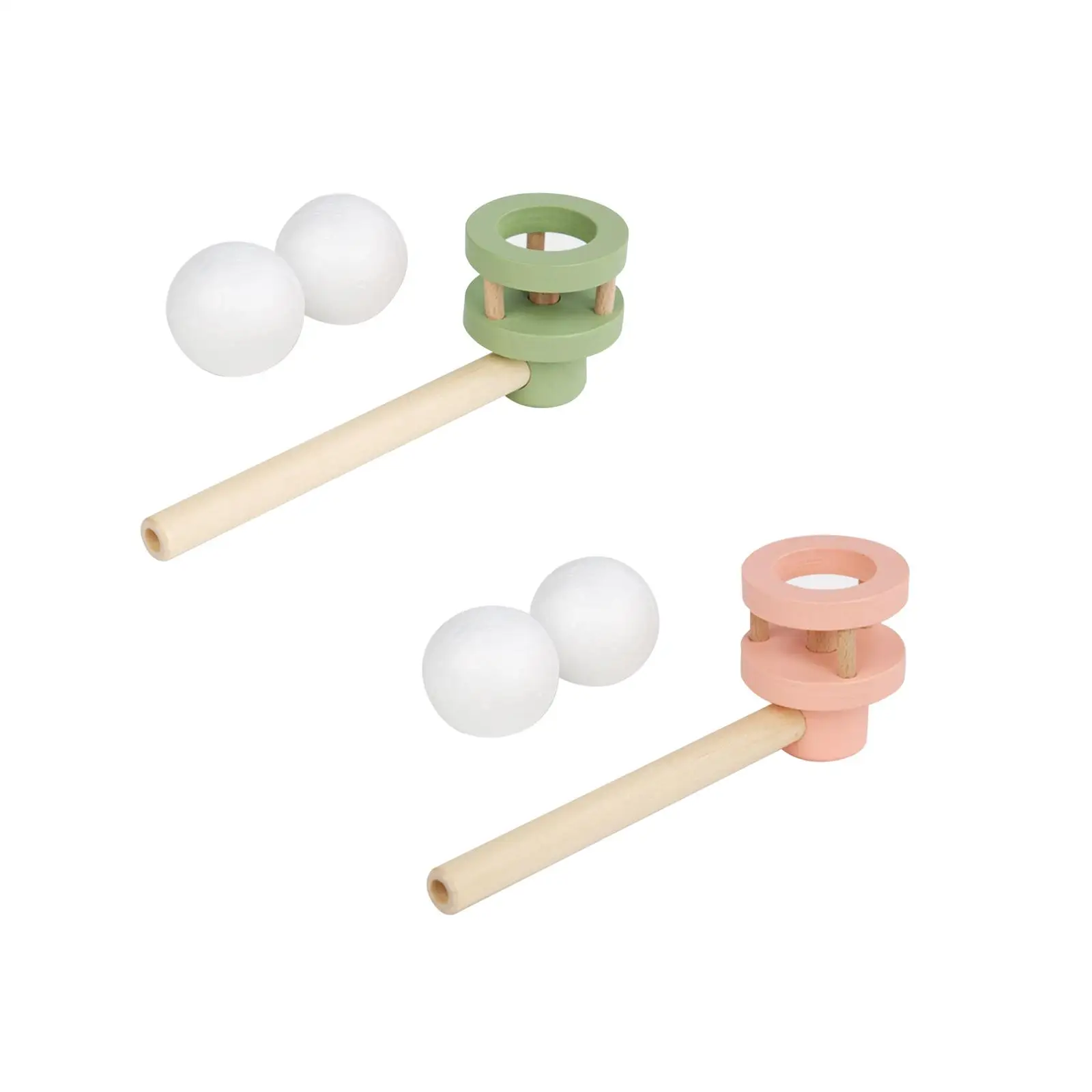 

Wooden Balances Blowing Toy Outdoor Toy with 2 Foam Balls Blowing Suspended Ball for Balance Coordination Party Preschool Adults