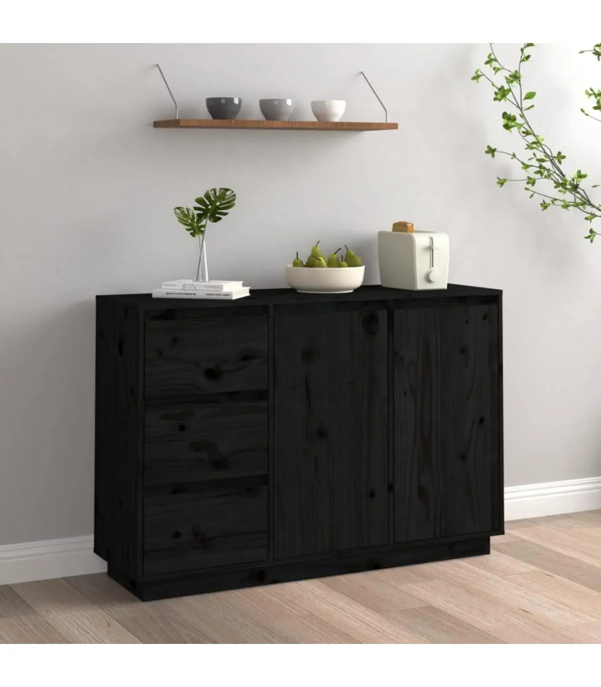 Black Pine solid wood sideboard 111x34x75 cm