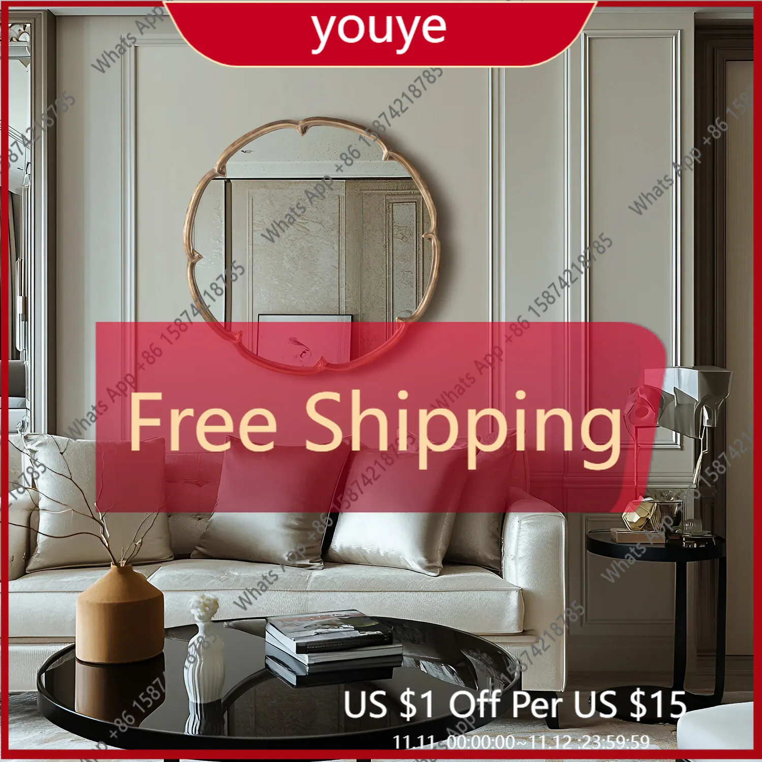 

Классическое ретро-зеркало H, круглое с волнистым обрамлением, декоративное зеркало для спальни и прихожей