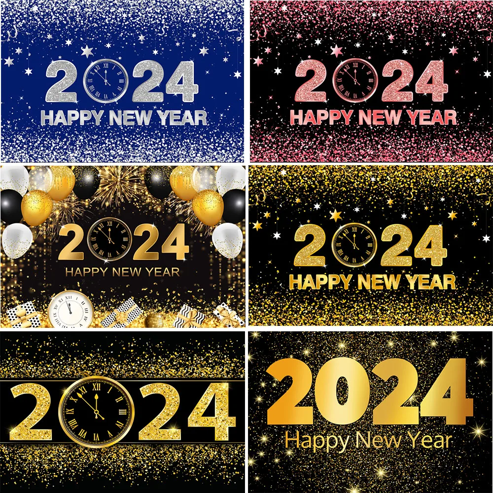 Fondo de fuegos artificiales de Feliz Año Nuevo, cartel de decoración de fiesta familiar, estudio fotográfico, Halo dorado, 2024