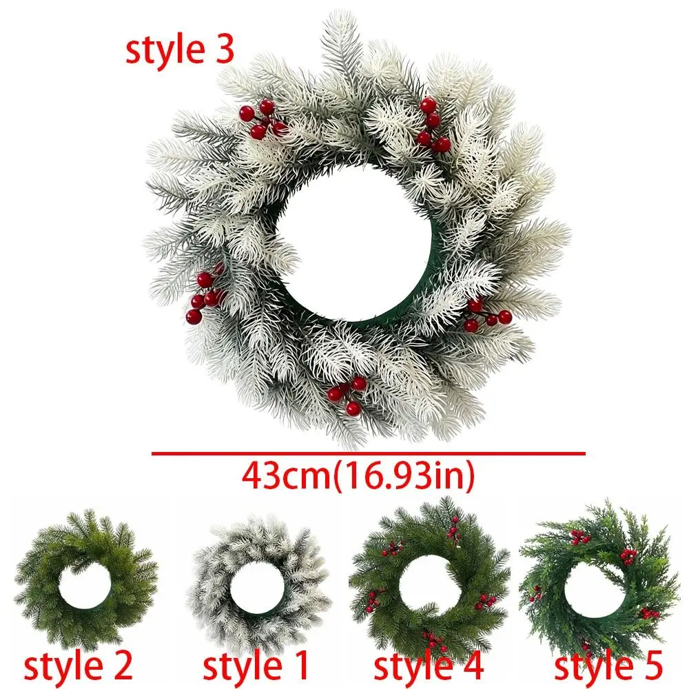 Snowy Christmas Pine Wreath Evergreen Red Berries Frosted Pine Berry Wreath Plastic Round Christmas Tree Decor Outdoor Indoor
