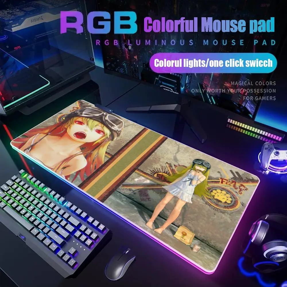

Anime Oshino Shinobu Monogatari Series Mouse Pad Rgb Desk Mat Back Light Led Setup Accessories Deskmat Big Mousepad Backlight