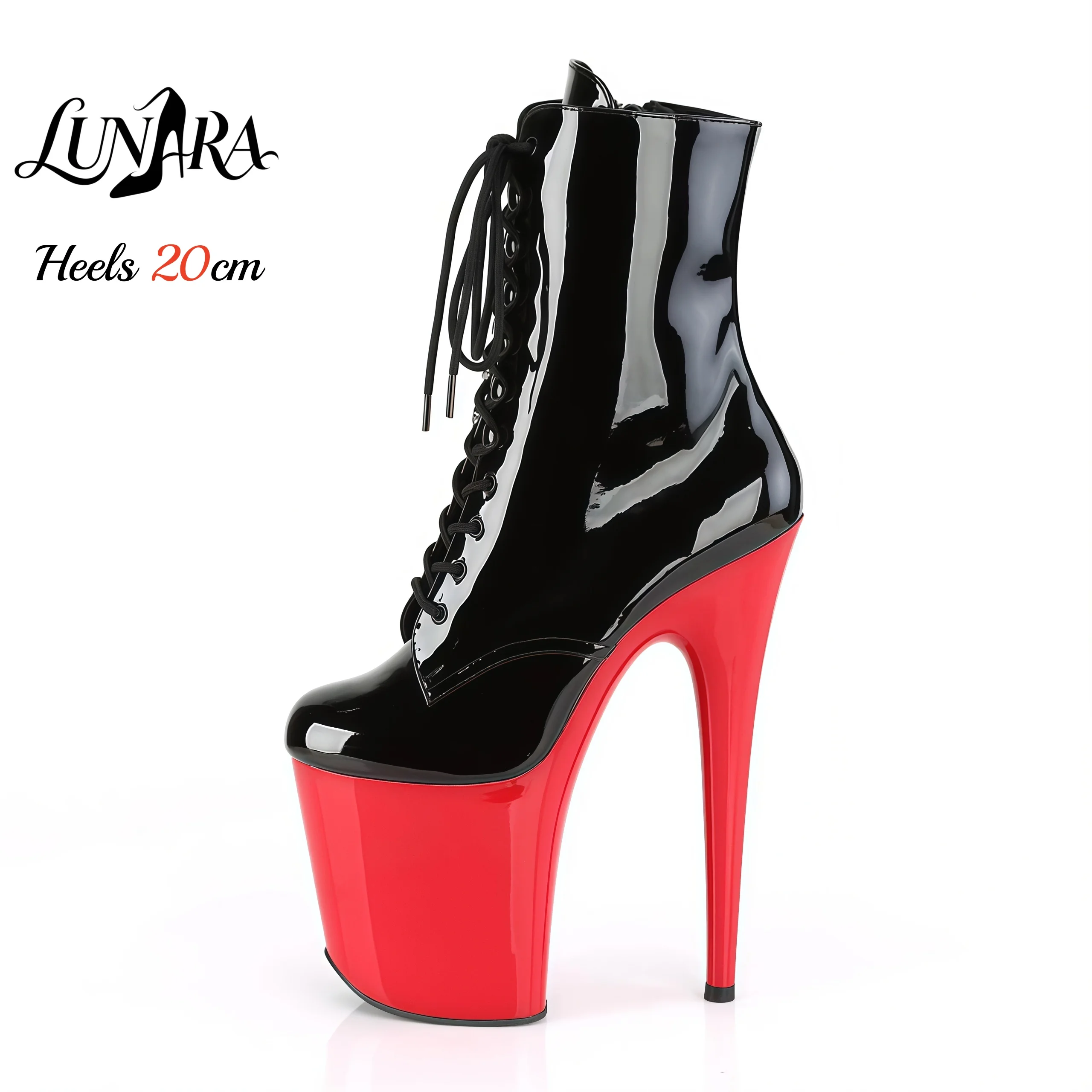 

20cm/8Inch Black Red Patent Platform High Heel Ankle Boots Lace-Up Zipper Non-slip Gothic Performance Pole Dance Ladies Fetish