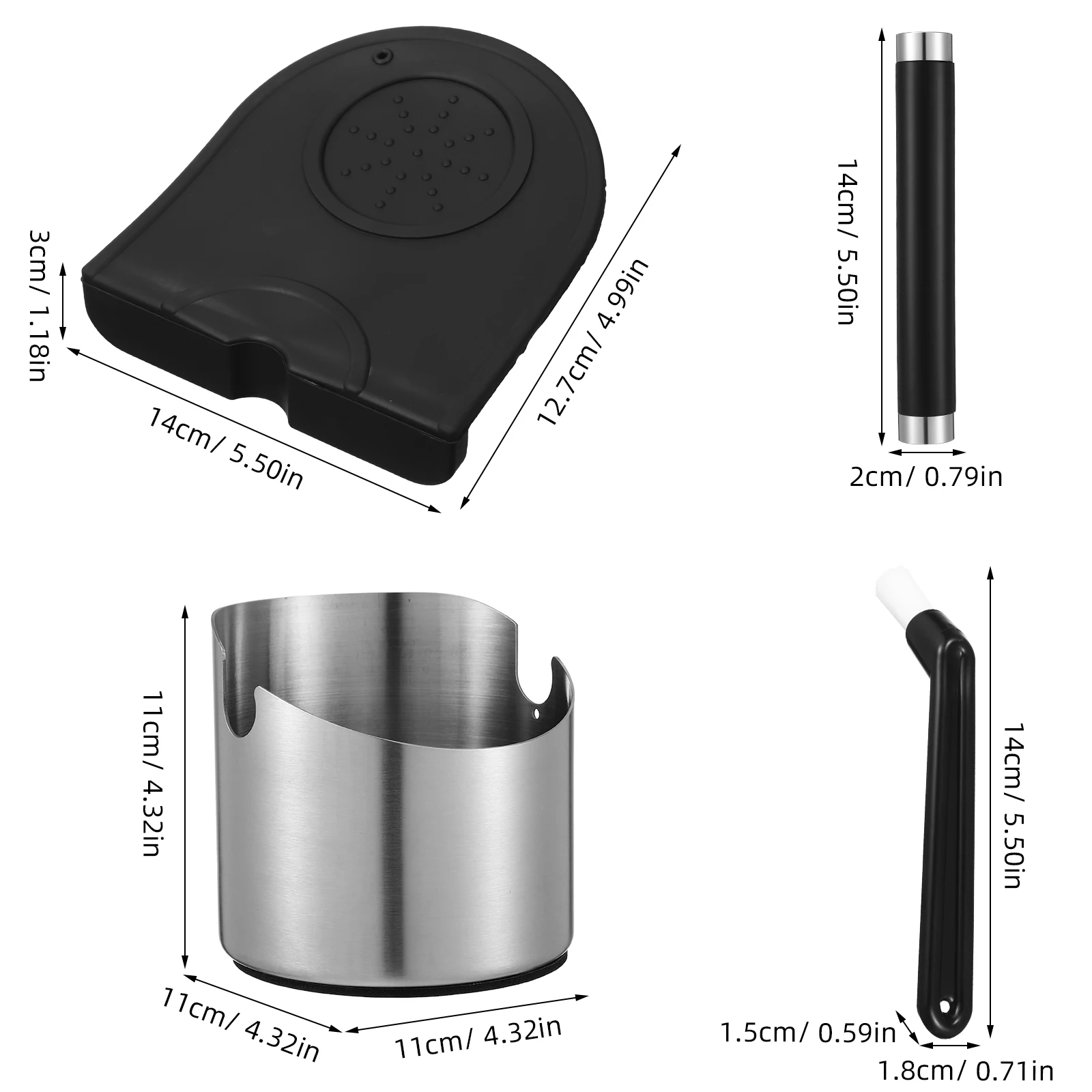 

1Set Espresso Stainless Steel Design with Nonslip Pad and Brush for Coffee Grounds Disposal