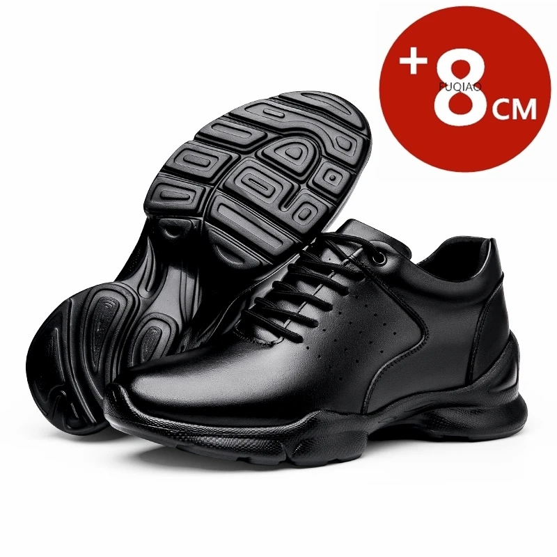 

Unisex Soft Cow Leather Elevator Oxfords 8cm Height Increasing Comfortable Lightweight Commuting Men Women Casual Lift Sneakers