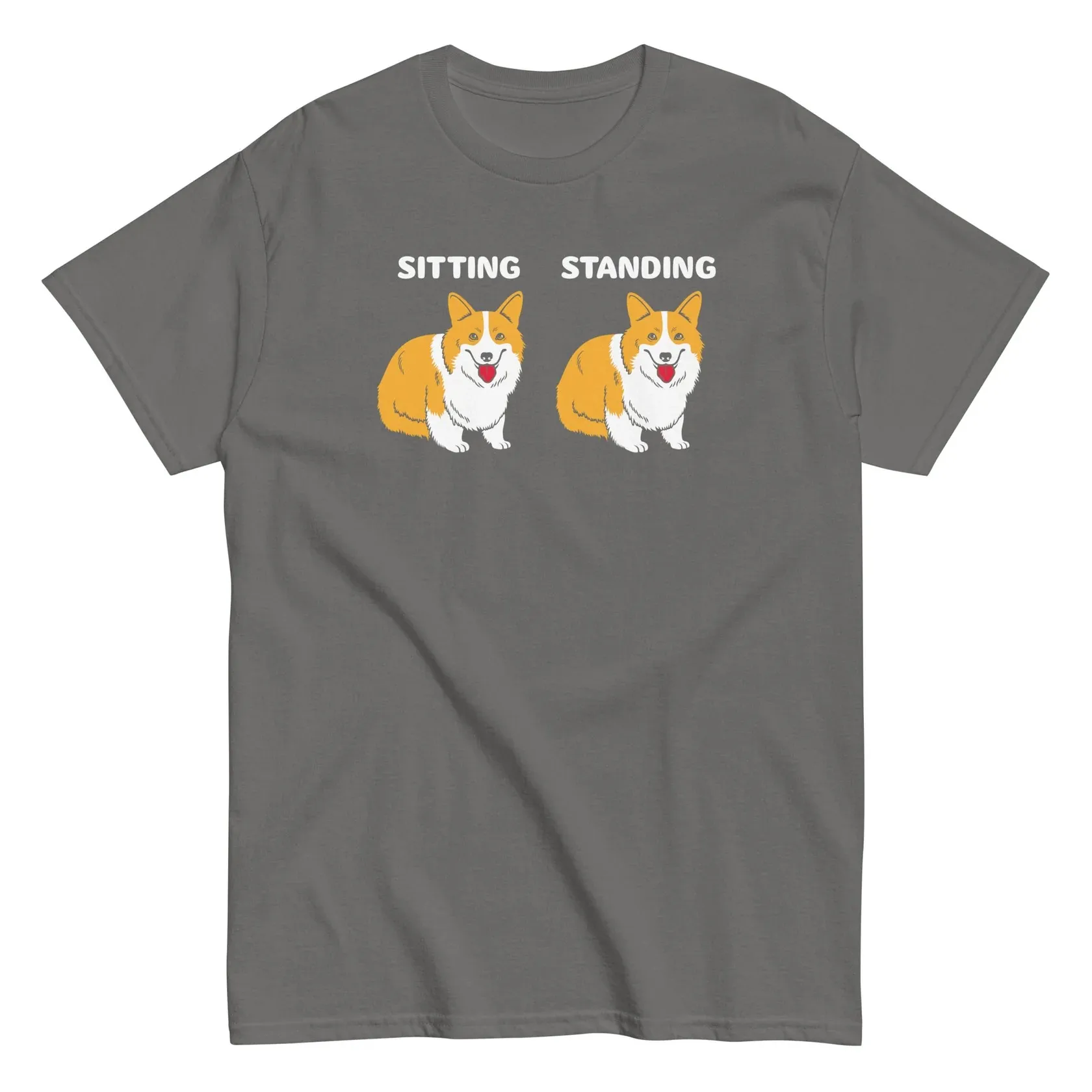 CORGI SITTING AND STANDINGFunnyT-Shits Graphic Print Casual Tee Shirts  Cool Printed Crazy T shirts  Group Cool Crazy T shirts