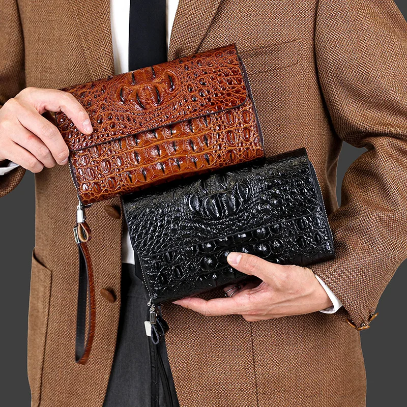 2024 New Fashion Luxury Crocodile Pattern Business Men\'s Long Wallets High Quality Pu Leather Male Cash Purses Clutch Men Wallet