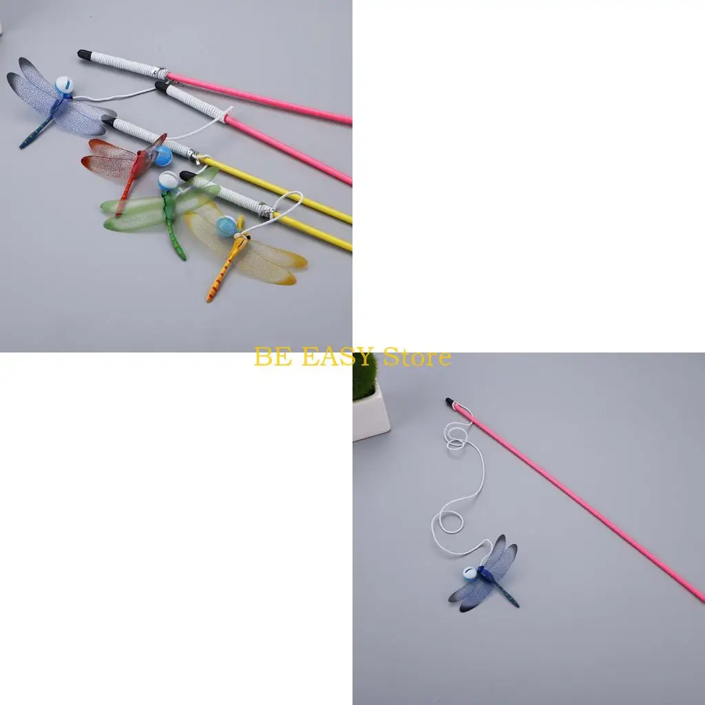 E28F Realistic Dragonflies Cats Toy With Bells Durable Teaser Wand For Funny Cats Interactive Teaser Wand Stimulate Hunting