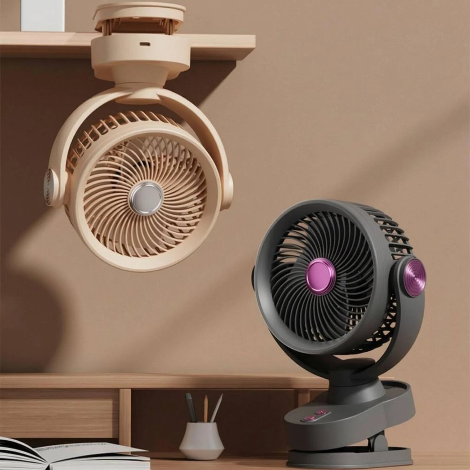 

Clamp-on Fan with Light 3-Speed Rechargeable Clip Fan Cooling Appliance Type-C Charging Oscillating