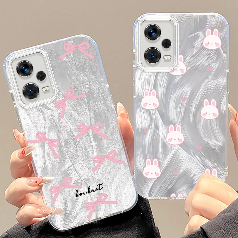 

Rabbit Bow Pink Cute For Xiaomi Redmi Note 13 12 11 11S 10 10S 9 9S 8 Pro Plus Max 5G Feather Yarn Back Phone Case