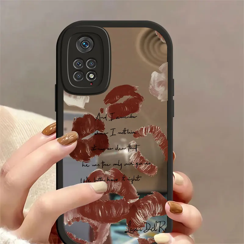 Korean Sexy Girl Red Lips Case For Xiaomi Redmi Note 12Pro 11 12 Turbo 13R 11 11T 13 Pro Plus Shockproof Soft Mirror Cover