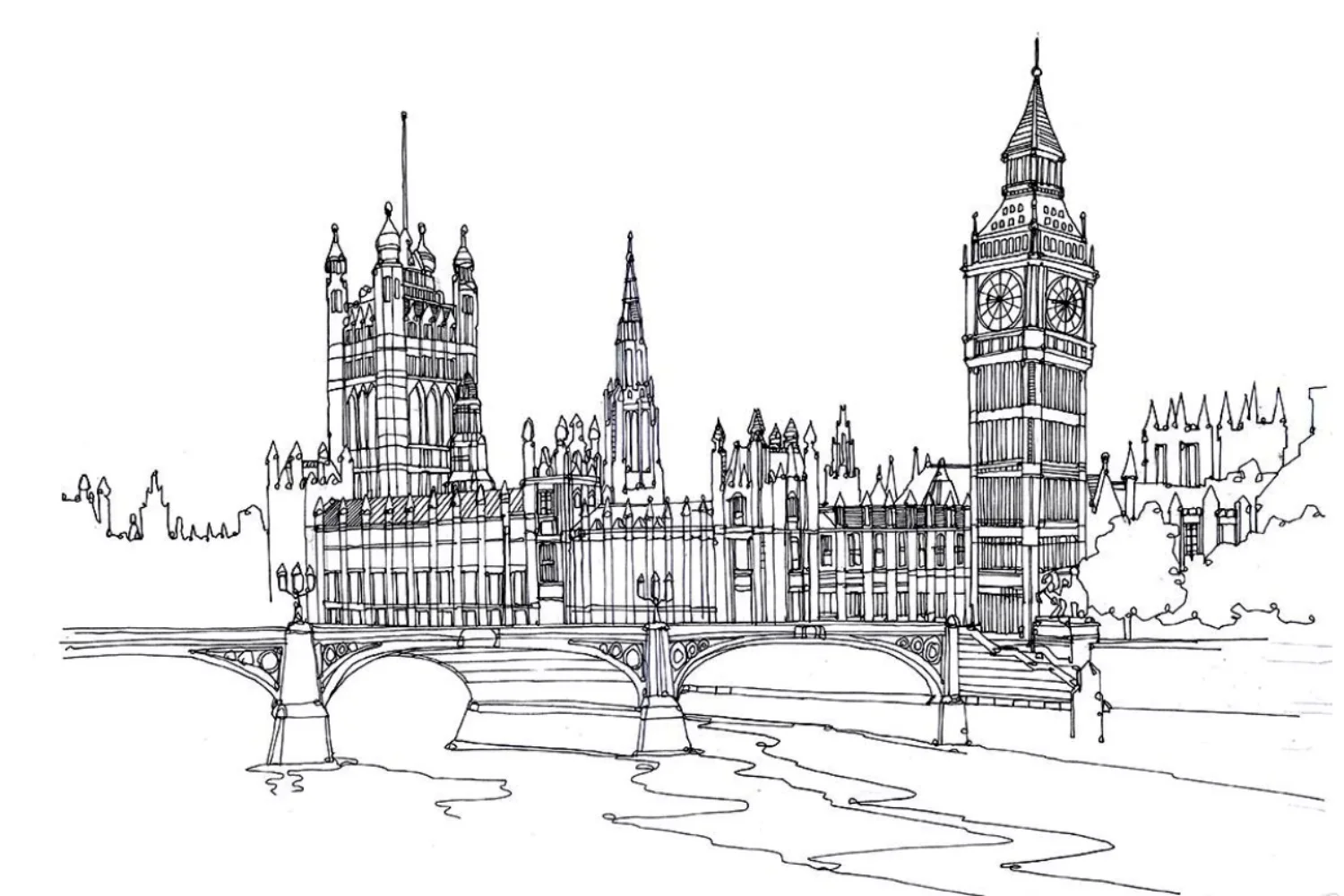 Customized size mural, black and white architectural drawing wallpaper, home decoration, famous architectural hand-painted mural