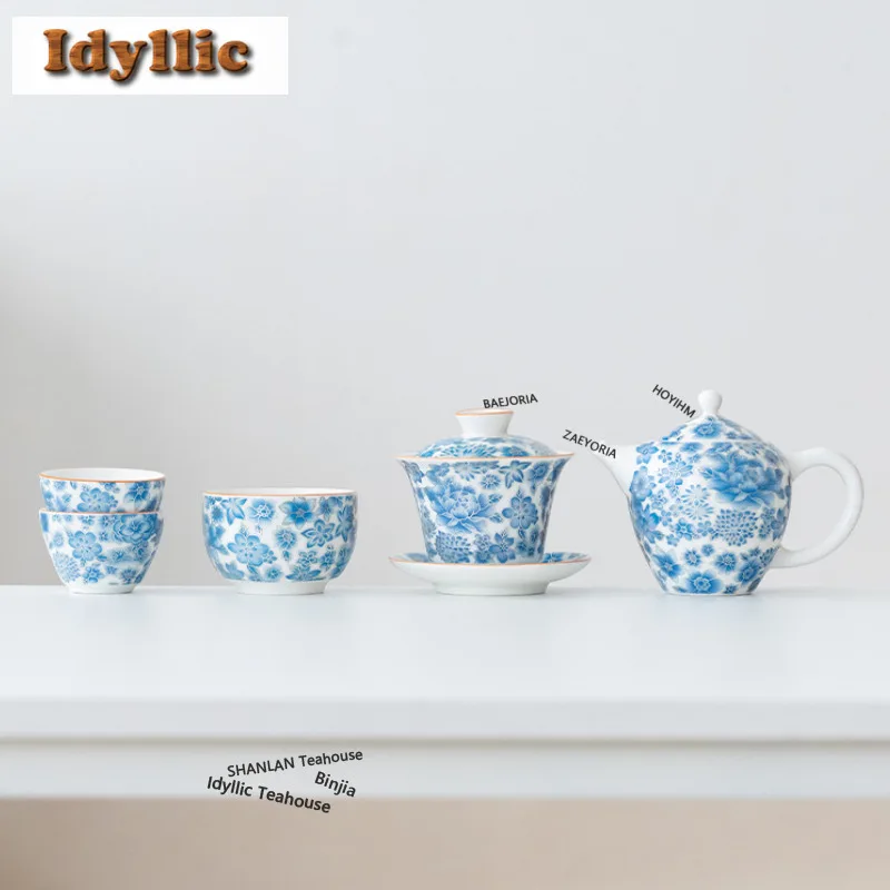 Blue And White Ru Kiln Teapot Antique Tea Infuser Pot Household Tea Soaking Kettle With Filter Green Tea Tea Ceremony Gifts