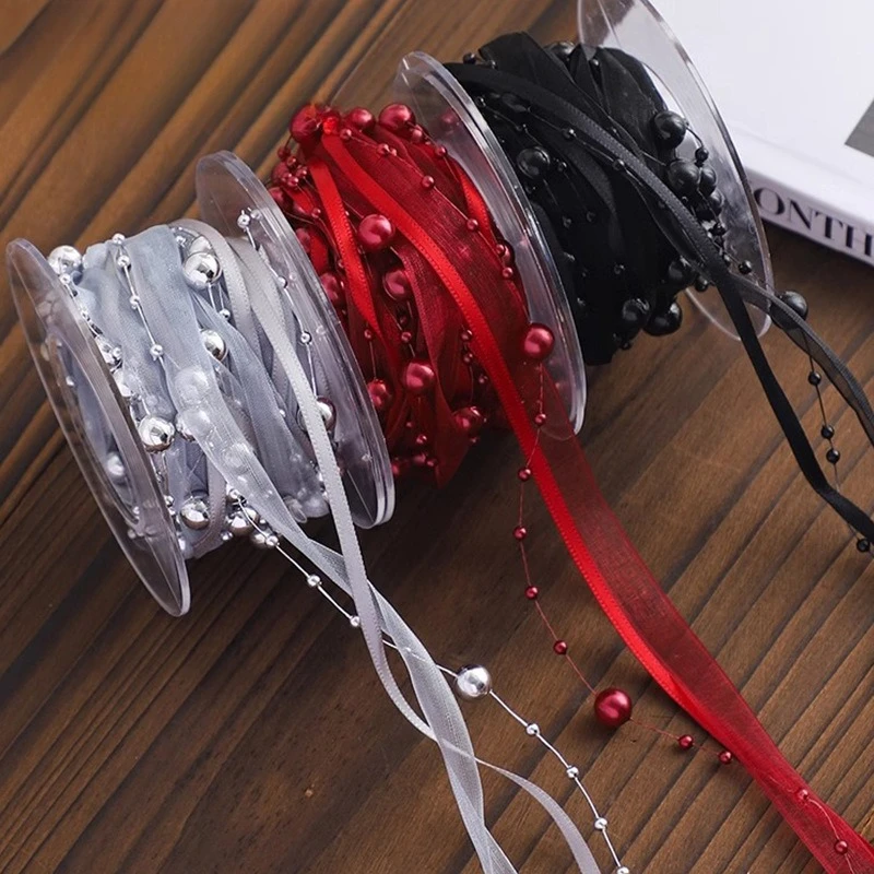 2025 신상 거즈 진주 리본 직조 정원 꽃 포장 비즈 헤드웨어 및 헤어 액세서리 수제 재료