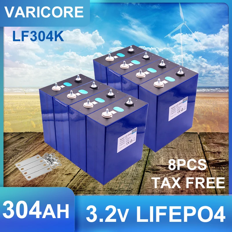 

8pcs 3.2V 304Ah LiFePO4 battery for 4s 12V 24v inverter Electric car RV Campers Golf Cart Off-Road Solar Wind Class A TAX FREE