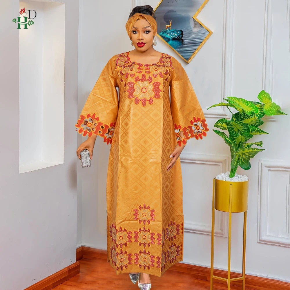 

H & D африканская одежда, платья для женщин, элегантное платье для свадебной вечеринки, длинное платье Анкара Дашики, Roupas Bazin Riche, желтые халаты