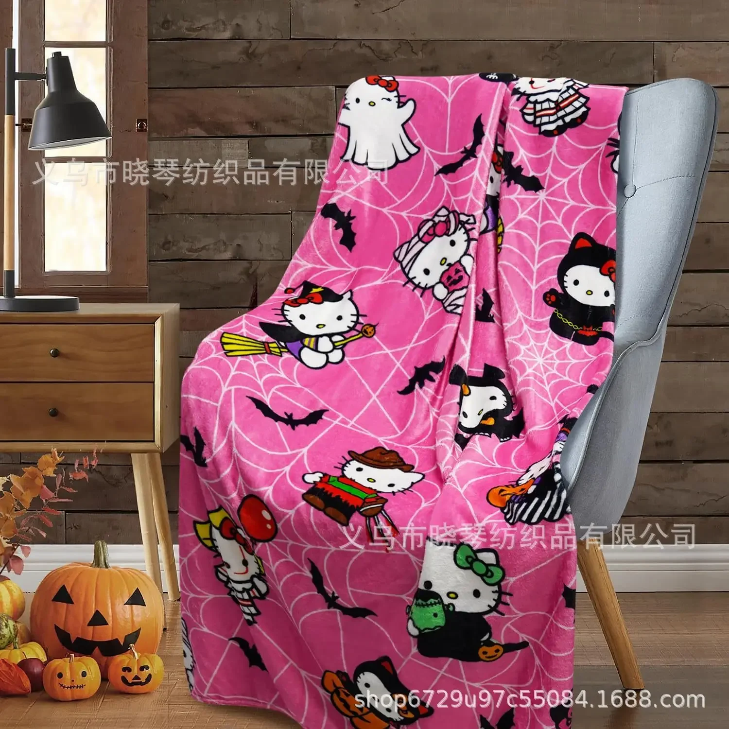 Sanrio Hello Kitty Flanel Digitaal Print Cartoon Deken Airconditioner Lunchdeken Kt Cat Figure Model Halloween Deken