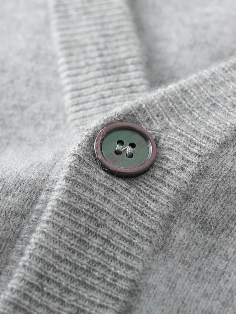 Simple Mature Autumn Winter V-Neck Men's Clothes 100% Merino Wool Single Breasted Cardigan Knitwear Cashmere Sweater Basics Coat