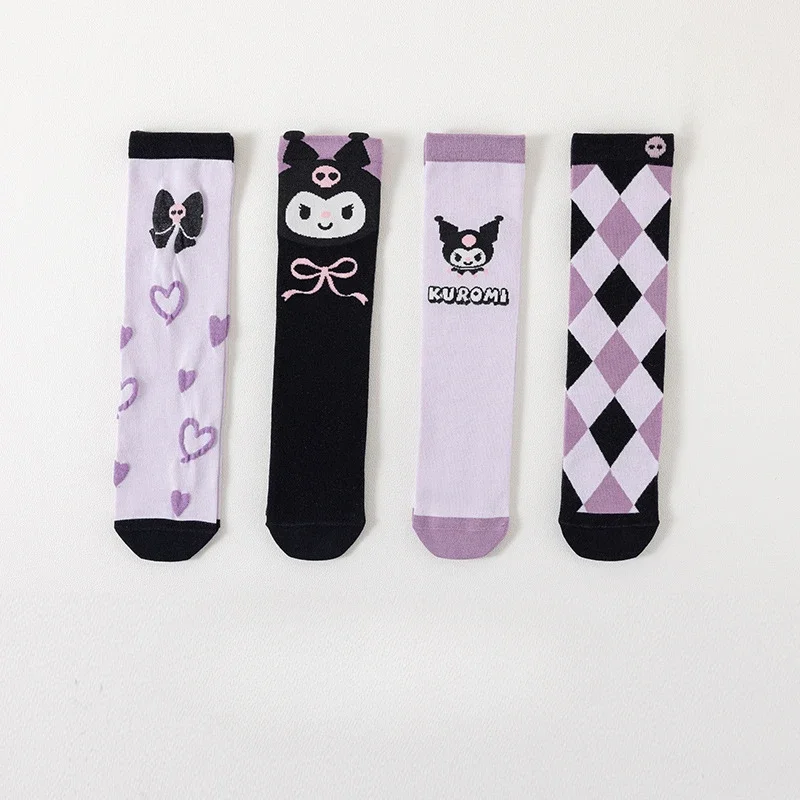 Kuromi Sanrio Cute Children's Top High Hat Socks Cute Cartoon Hat Cotton Baby Long Hat Girl Calf Sock Christmas Birthday Gift