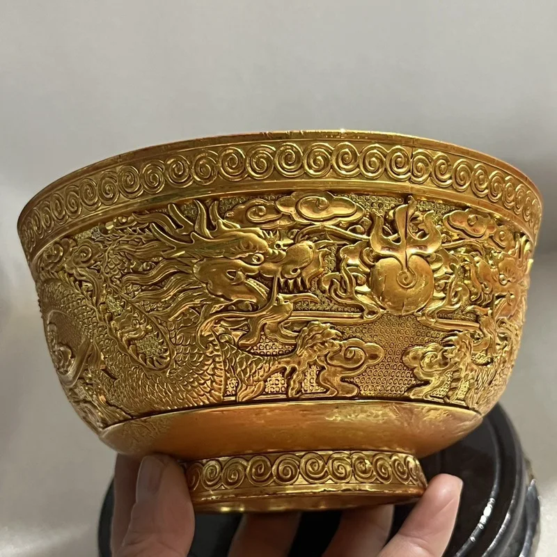 Brass relief carving of the Nine Dragons, a for offering holy , a water purification bowl, a decorative piece fo