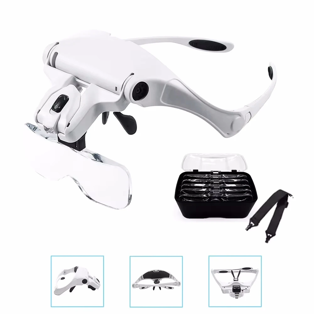 Magnifier Glasses LED Light Headband Illumination Magnifier Loupe with 5 Lens Magnifying Glass for Beekeeping Queen Rearing Tool