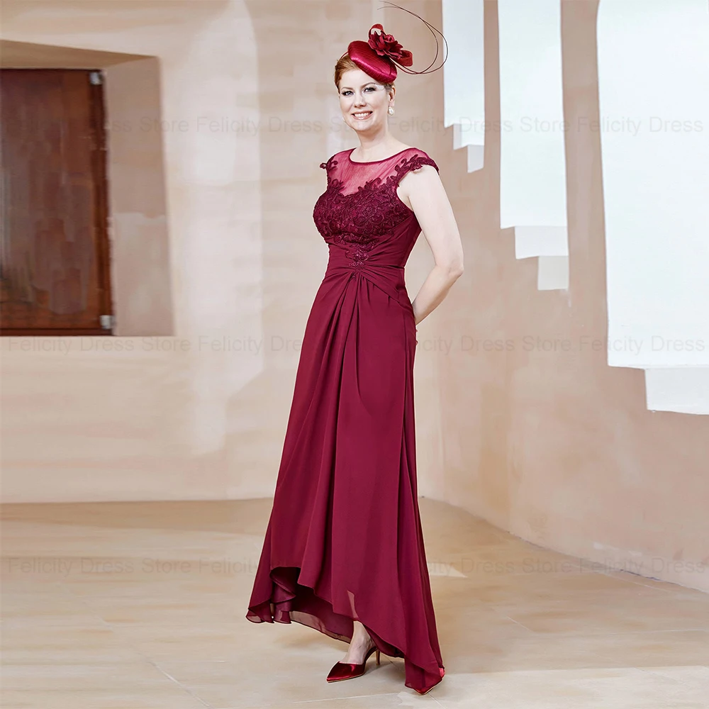 Vestidos personalizados para madre de la novia, vestidos de invitados de boda de corte A, apliques de ilusión, vestidos de noche de fiesta plisados de gasa 2026